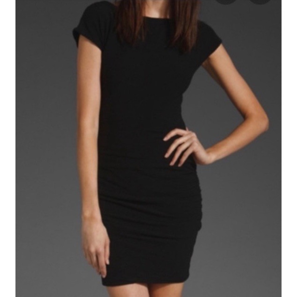 James Perse‎ Ruched Black T-Shirt Mini Dress Women Small USA Stretch
